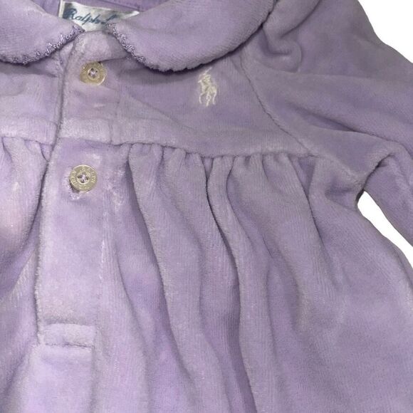 Ralph Lauren Light Purple Collared Fuzzy Footie Pajama One Piece - Size 3 months - Picture 3 of 6